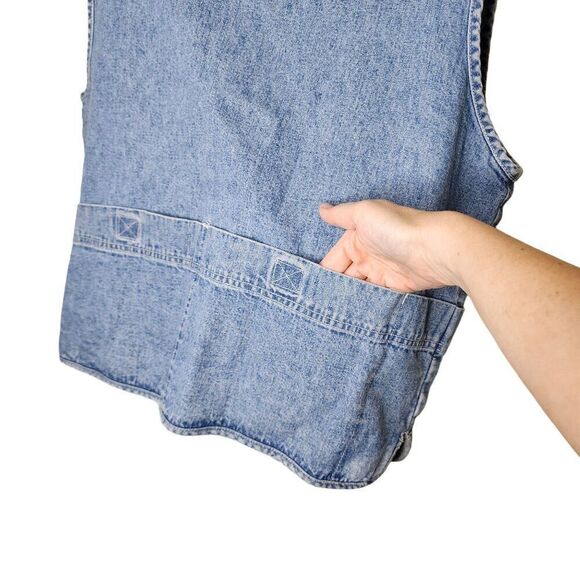 Vintage 80s Denim Vest Pockets Womens Size L Blue Zip Front - Picture 5 of 8